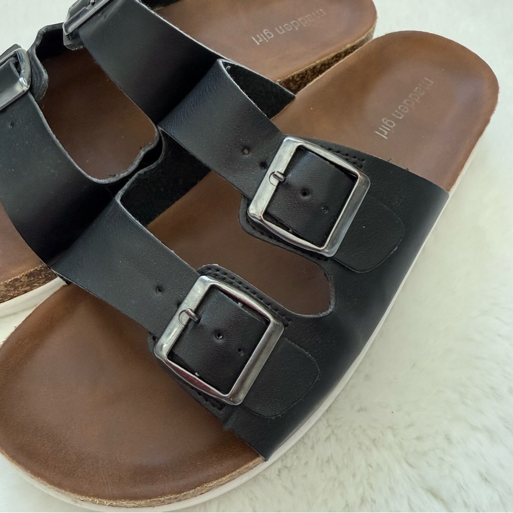 Madden Girl Black Double Strap Sandals with Buckles Faux Leather Size 8 - Picture 2 of 3